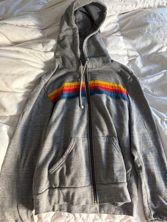Aviator Nation Jackets & Blazers - Aviator Nation Gray Zip Hoodie with Yellow, Orange & Blue Stripe